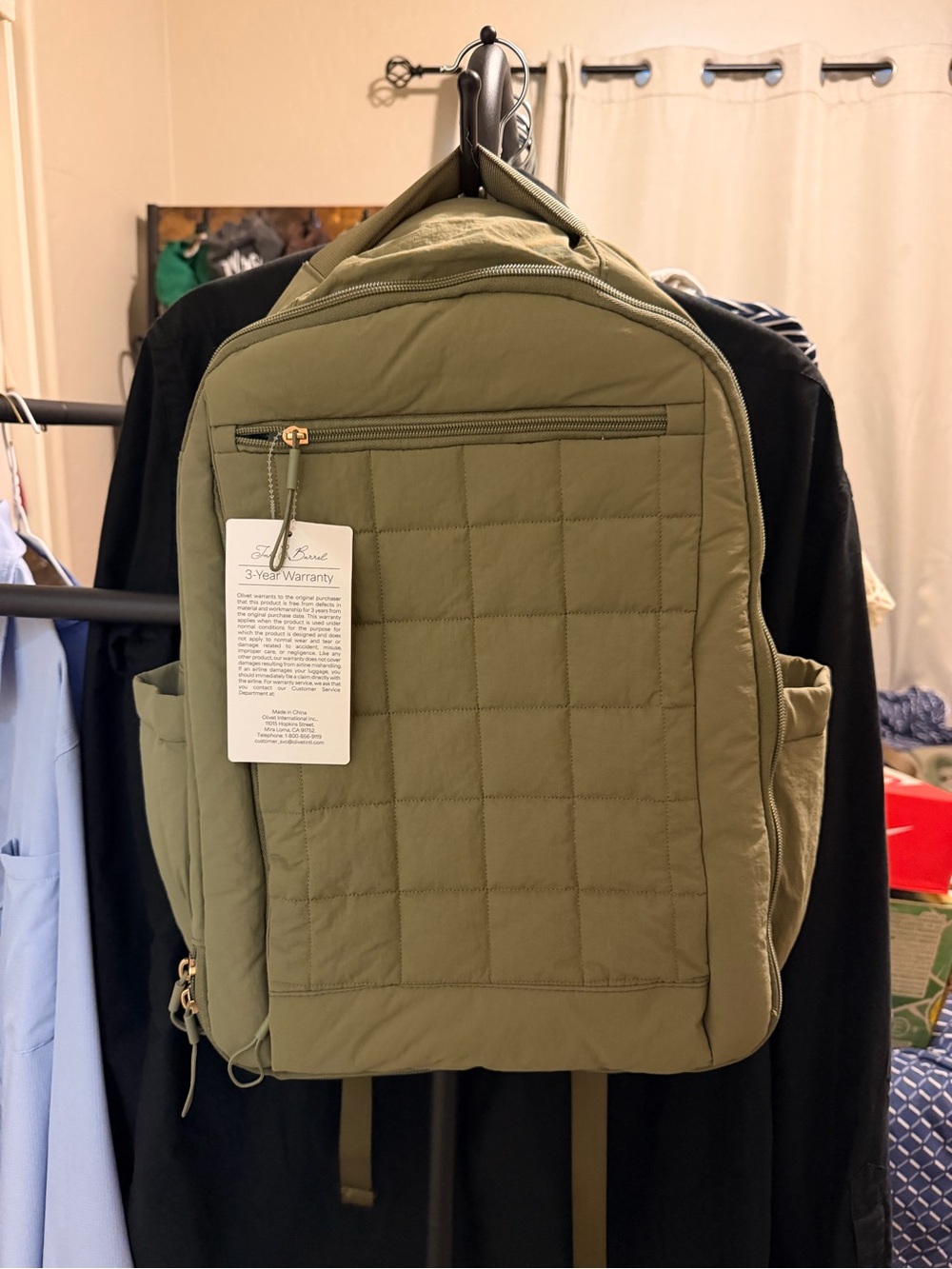 Quilted Olive Green Backpack - Unbranded